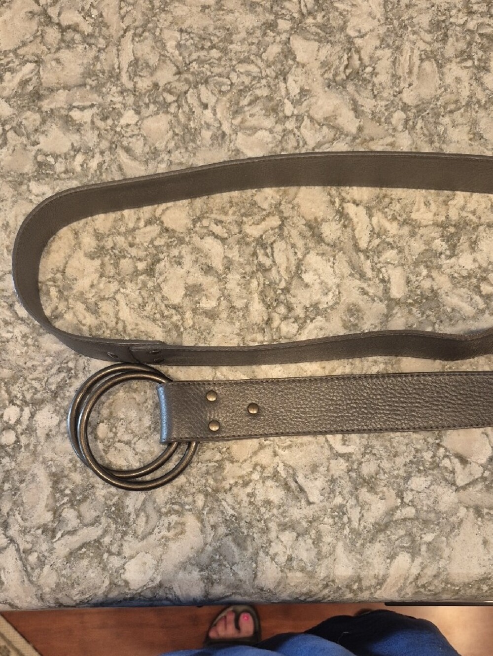 Eileen Fisher Women's Leather Double Brass Ring Grey Belt Size Large - Picture 4 of 7
